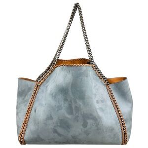 STELLA MCCARTNEY LIGHT BLUE / TAN LARGE SHAGGY DEER FALABELLA TOTE BAG